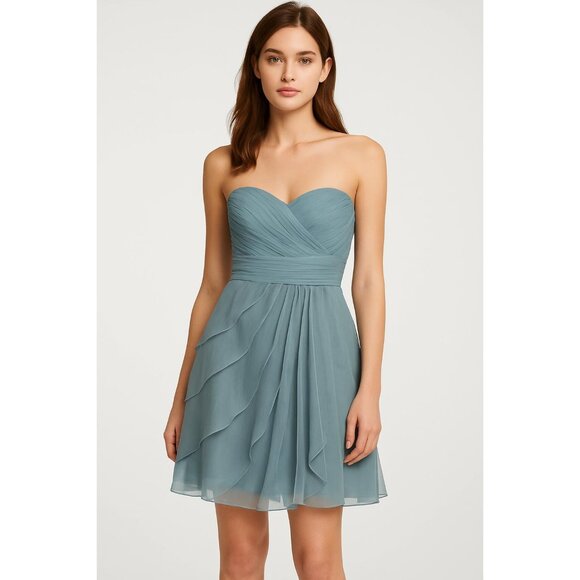 Adrianna Papell Strapless Blue Chiffon Ruffle  Dress Womes 14 - Picture 1 of 12